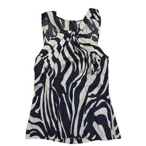 Cache Black and White Zebra Print Sleeveless Knot Tie Blouse